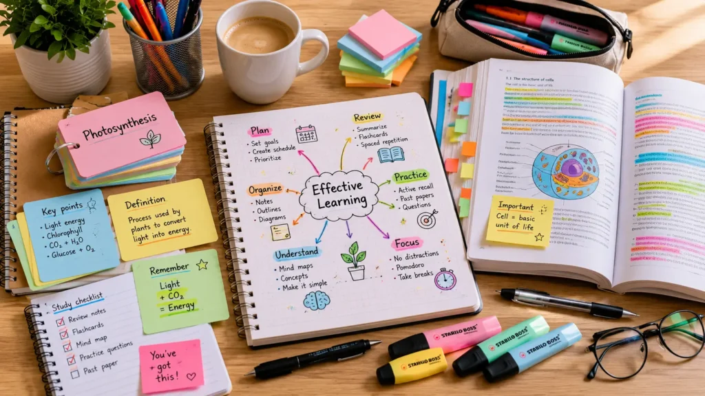 Organisation étudiante avec un carnet de suivi des objectifs et des tâches