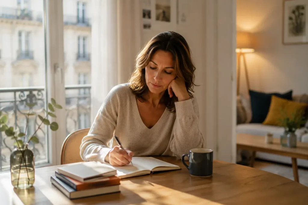 Reconstruction après divorce : personne épanouie retrouvant le bien-être et la confiance après le divorce.