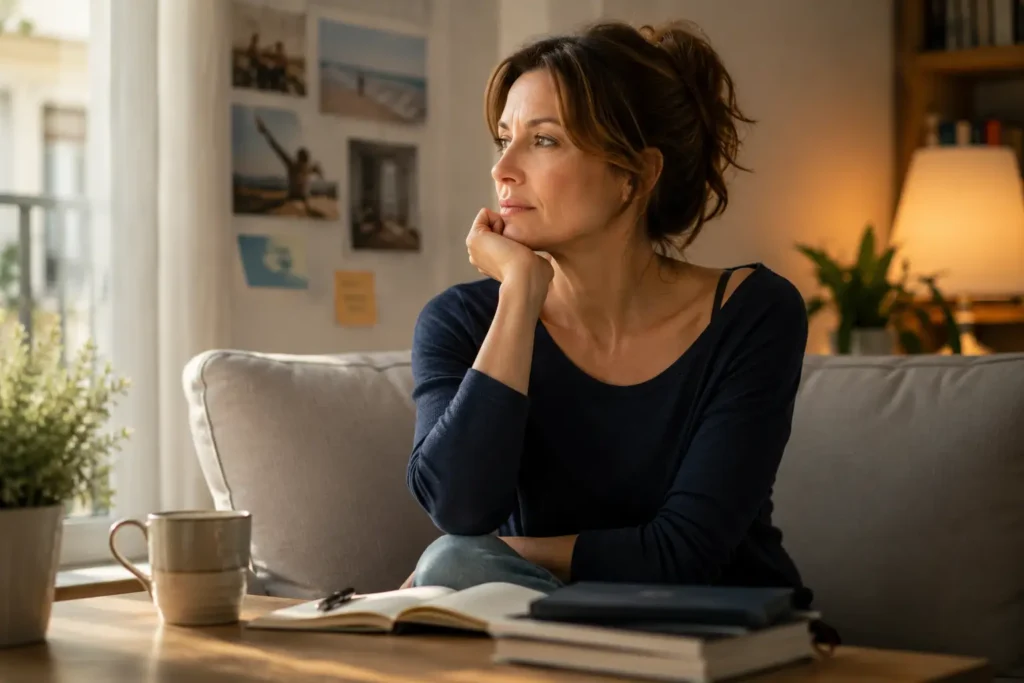 Reconstruction après divorce : personne avançant avec confiance vers une nouvelle étape de sa vie après la séparation.